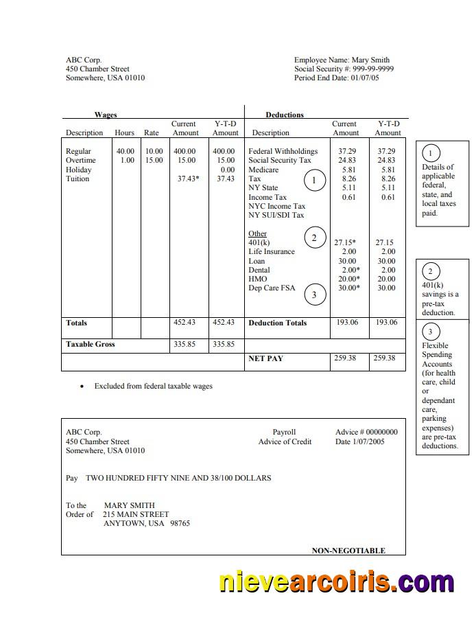 employee hourly pay stub